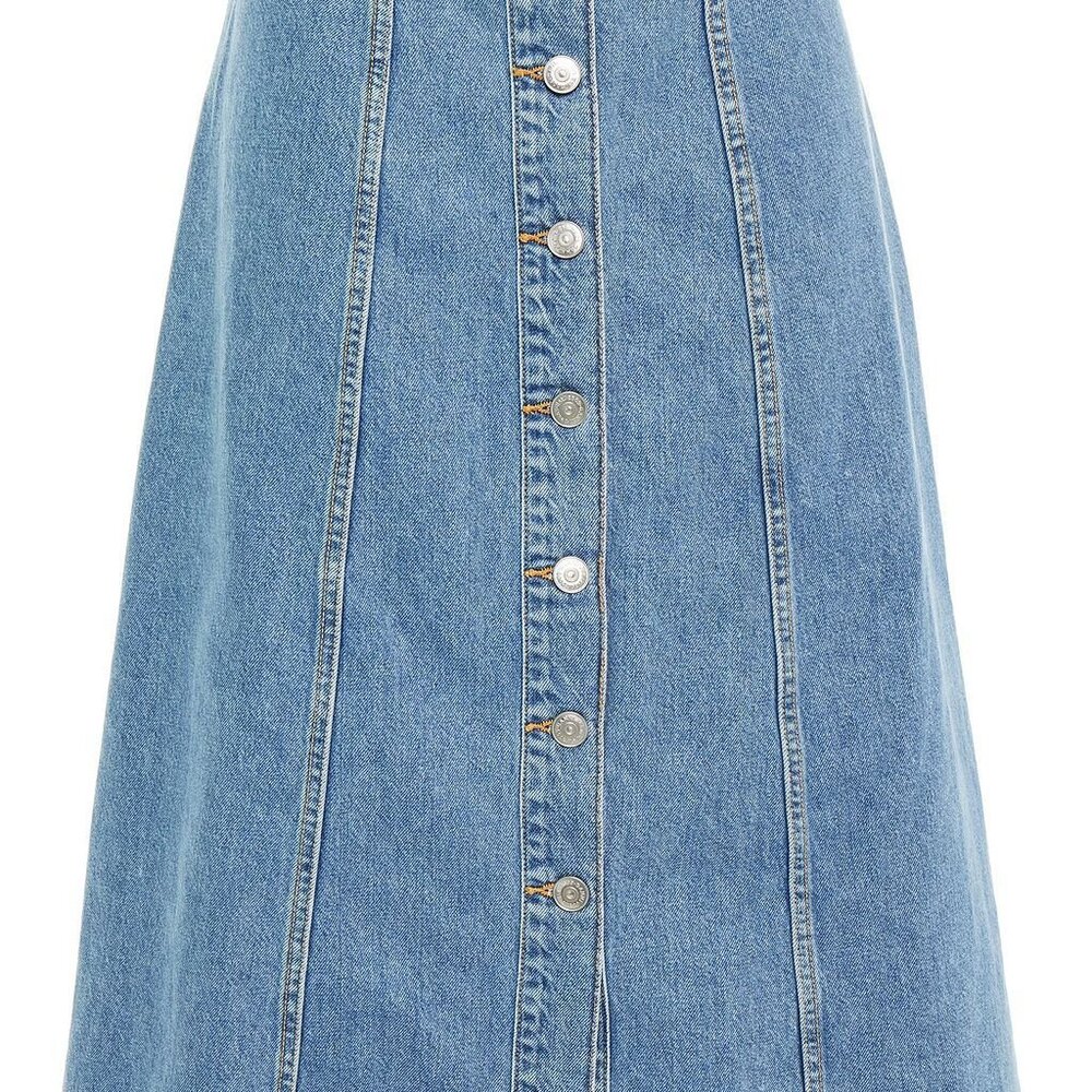 Ganni Mid-Blue Button-Front A-Line Denim Skirt - Picture 2 of 3